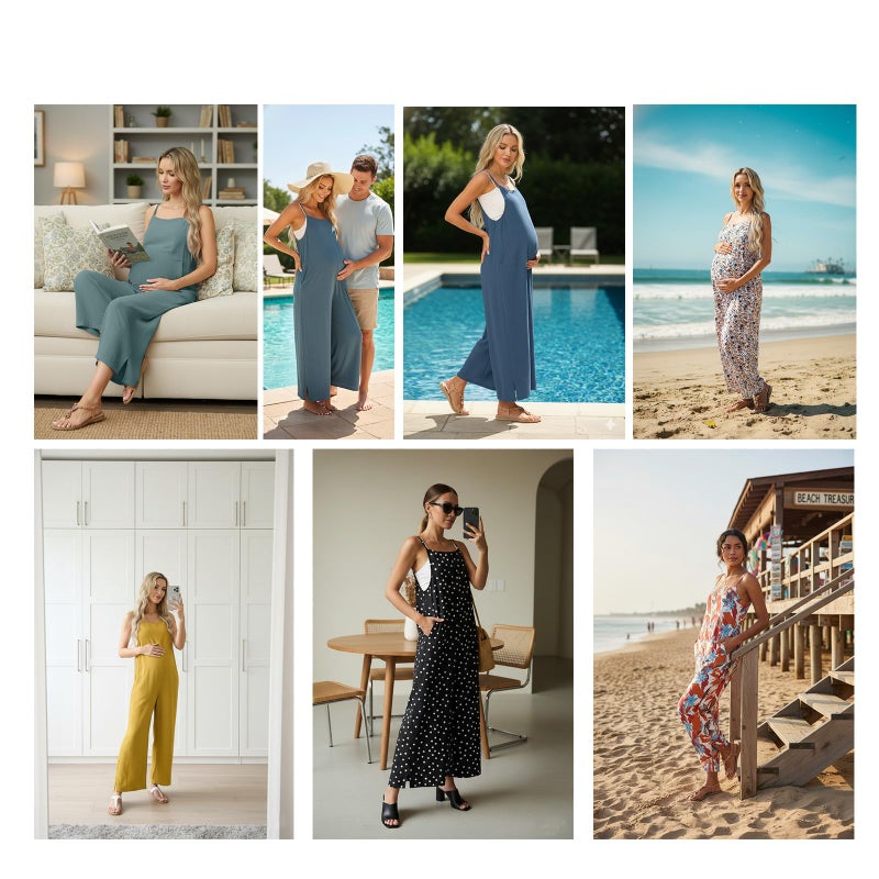 Lepunuo Womens Casual Loose Jumpsuits Summer Wide Leg Rompers Sleeveless Overalls Boho Jumpers with Pockets - Image 3