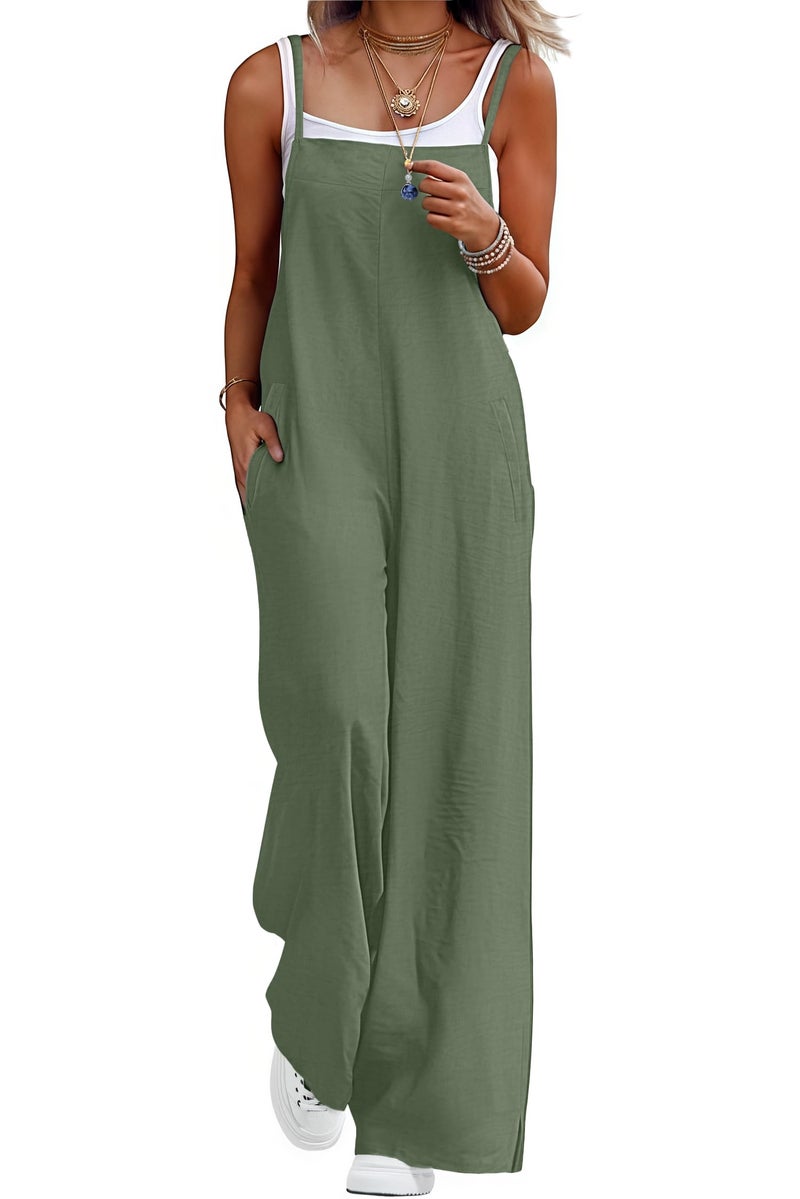Lepunuo Womens Casual Loose Jumpsuits Summer Wide Leg Rompers Sleeveless Overalls Boho Jumpers with Pockets - Image 1