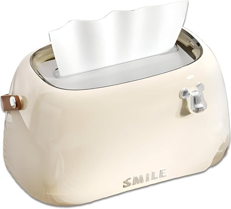 حامل مناشف ورقية أنيق - منظم أنيق من الأكريليك بمقبض جلدي، مصمم بآلية زنبركية لاستعادة المناديل بسهولة في أي مكان.