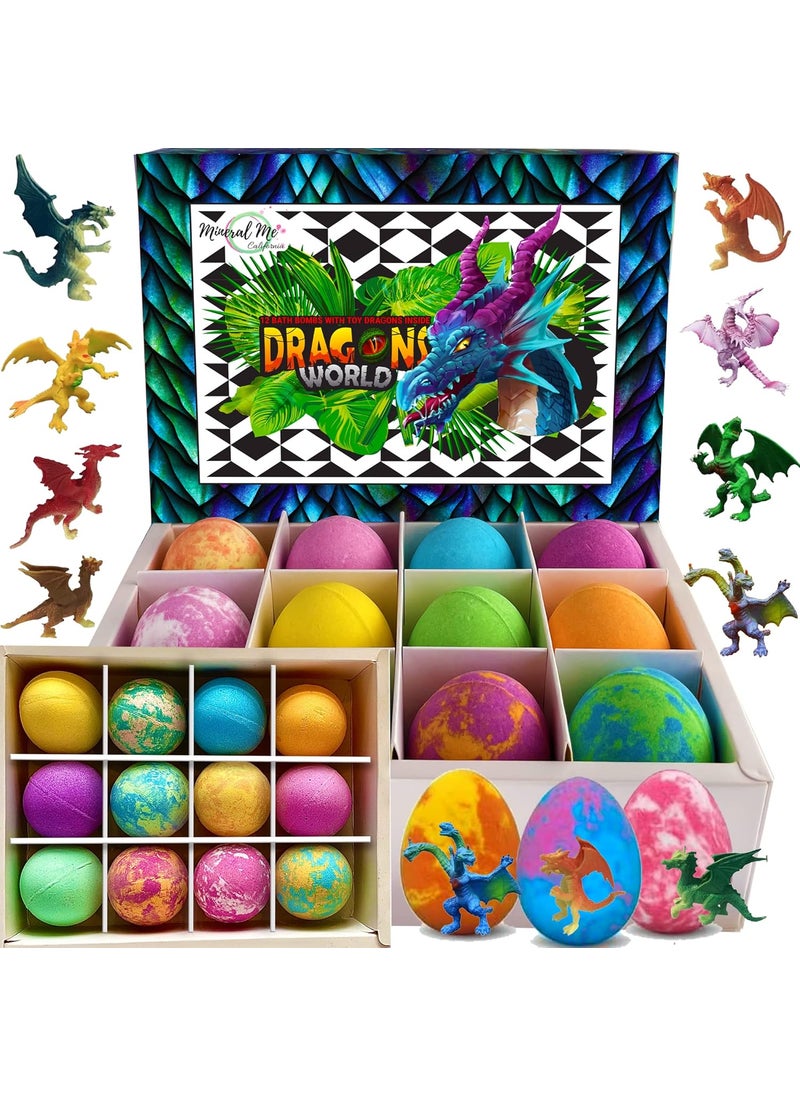 Mineral Me California - Bath Bombs for Kids with Surprise Inside  12 Organic Bubble Bath Fizzies with Dragon Egg Toys Gentle  Kids Friendly wRich Bubbles  Rainbow Colors Birthday Gifts for Kids Boys Girls - Image 1