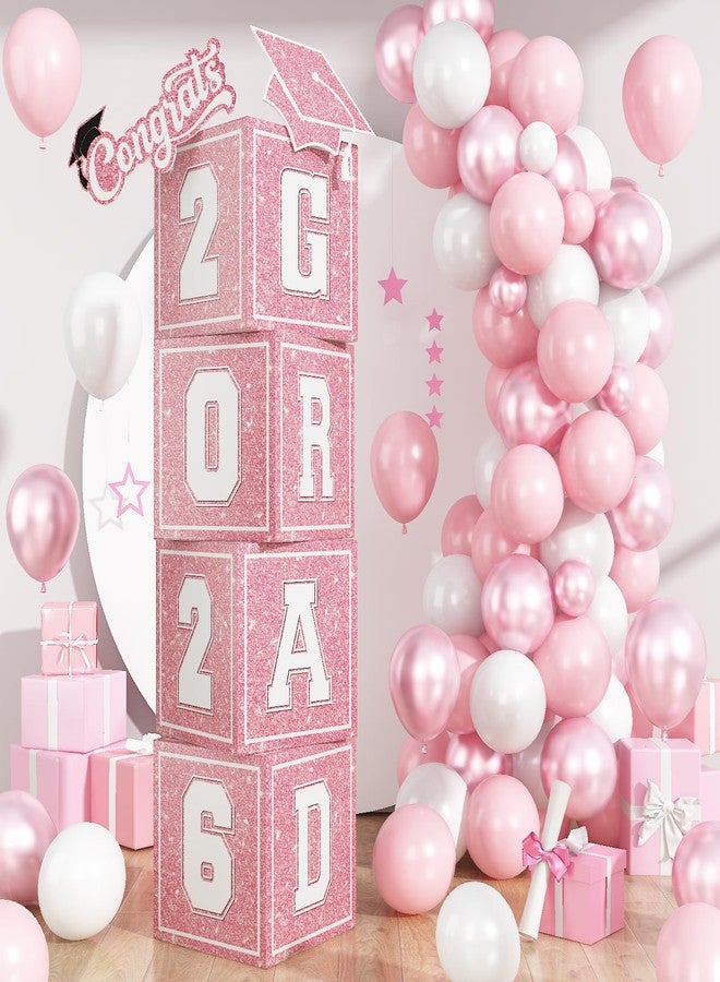 Togvu 2026 Graduation Decorations, 4Pcs Graduation Boxes, So Proud of You and Class of 2026 Grad Balloon Boxes, Pink Congrats Box for College, High School, Prom Party Supplies - Image 1