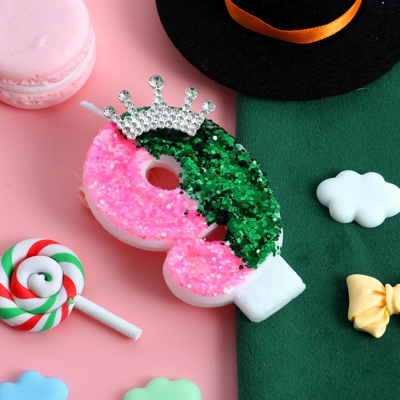 AKURIEEY Wicked Birthday Candle Crown Number 9 Candle Pink and Green 9th Birthday Cake Topper Cupcake Decorations Wicked Themed Party Decor Anniversary Celebrations Supplies - Image 2