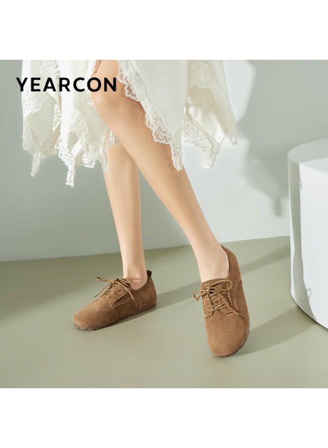 YEARCON Yierkang Single Shoes 25 Spring British Style Small Leather Shoes Women's Thin-soled Loafers Yadan Women's Shoes 49911w Yellow Brown 39 - Image 2