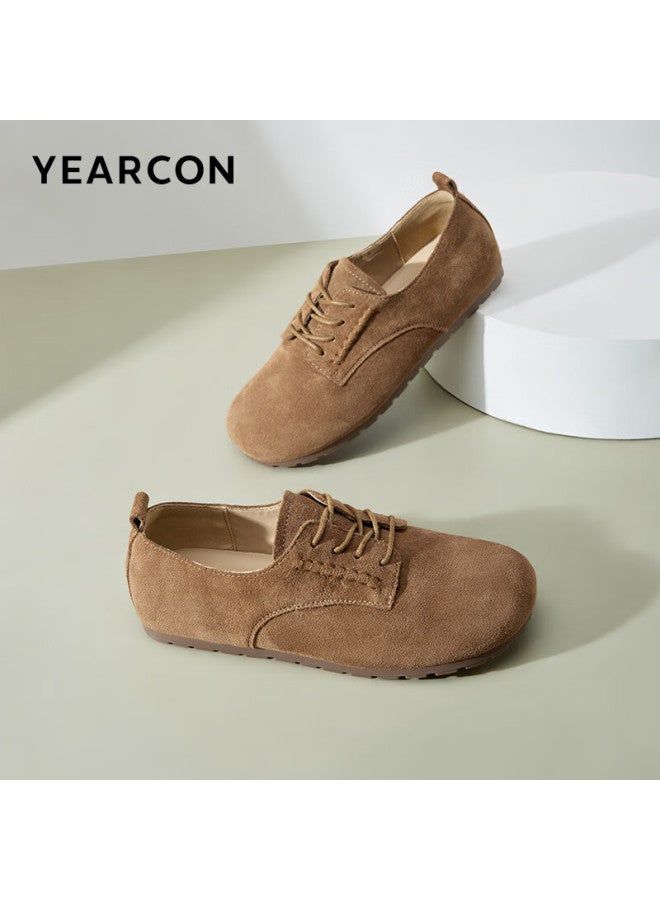 YEARCON Yierkang Single Shoes 25 Spring British Style Small Leather Shoes Women's Thin-soled Loafers Yadan Women's Shoes 49911w Yellow Brown 39 - Image 1
