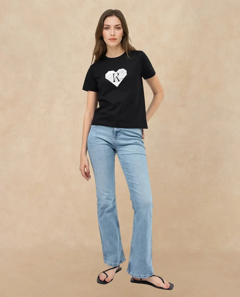 Rareism Women's Boxy Fit T-Shirt With Chest Graphic