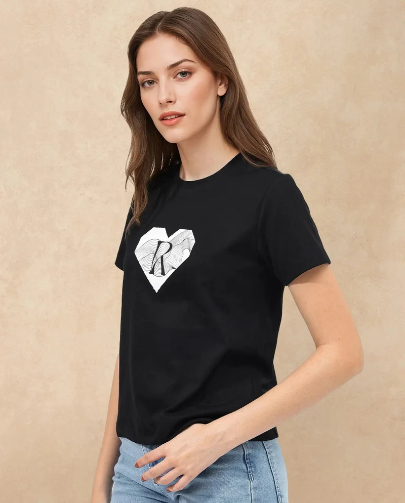 Rareism Women's Boxy Fit T-Shirt With Chest Graphic