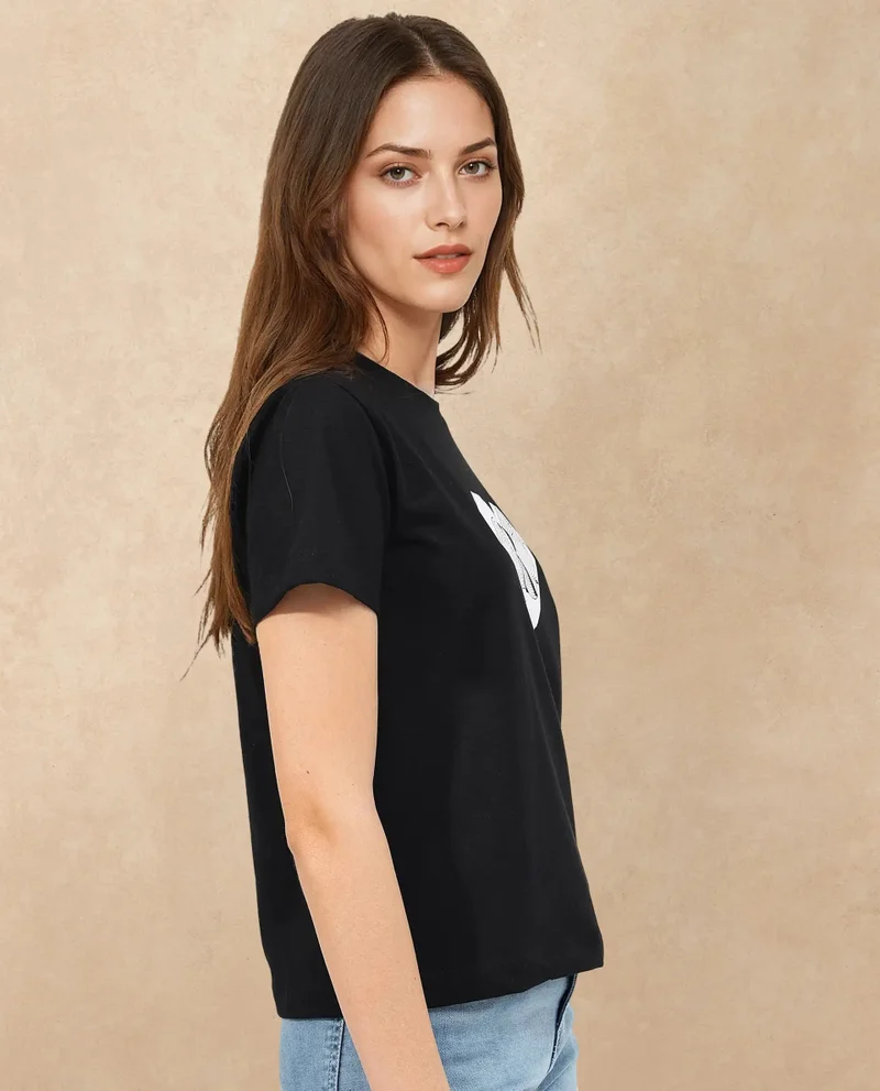 Rareism Women's Boxy Fit T-Shirt With Chest Graphic