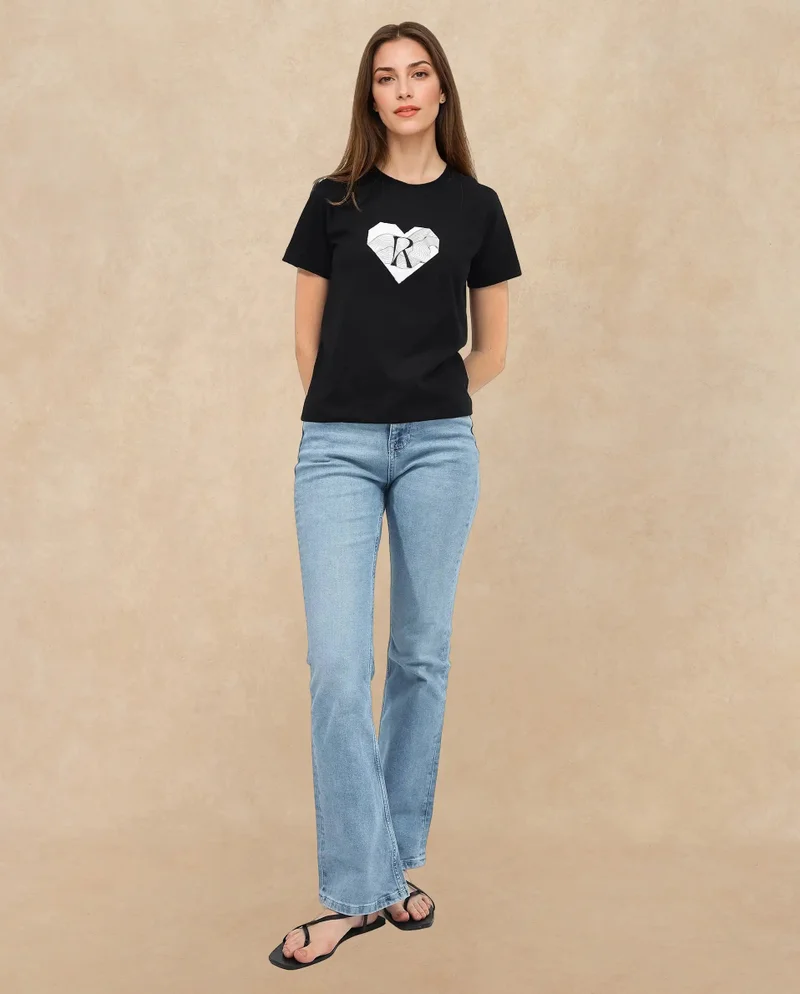 Rareism Women's Boxy Fit T-Shirt With Chest Graphic