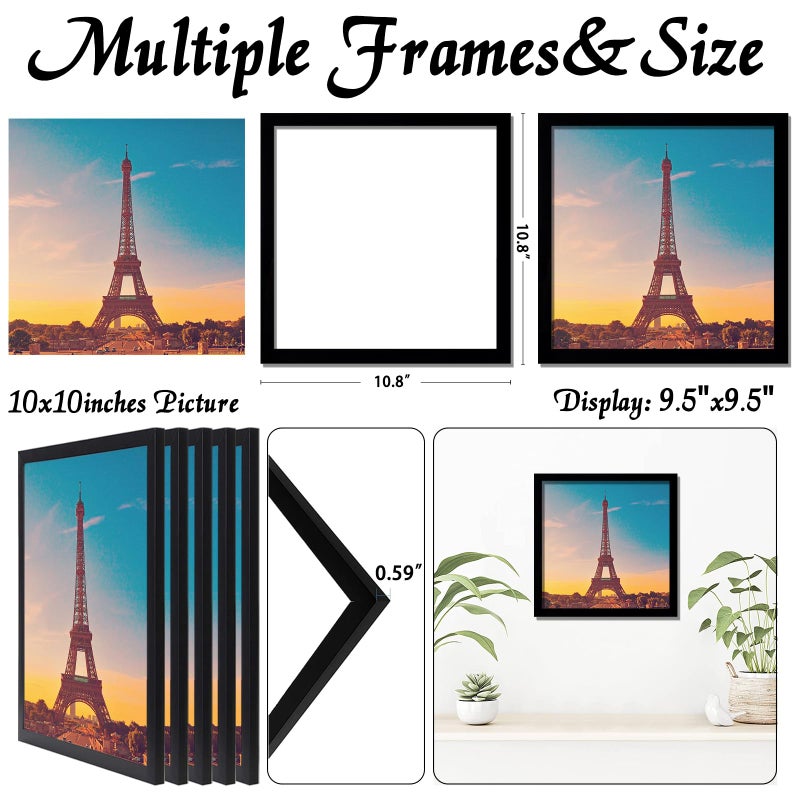 icariery 10x10 Picture Frame Set of 5  Black Square Photo Frames High Transparent Wall Gallery Desktop Horizontal Vertical for Canvas Collage Photo Poster Certificate 10 x 10 inches - Image 3