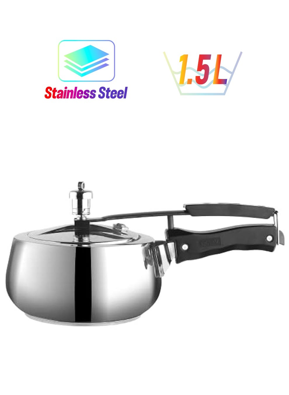 Stainless Steel Inner Lid 1.5 Litres Pressure Cooker| SS 18/8 Induction and Gas Stove Cooker | ISI Certified| SAS Bottom |Handi Shape|Sturdy Handle|Small Cooker