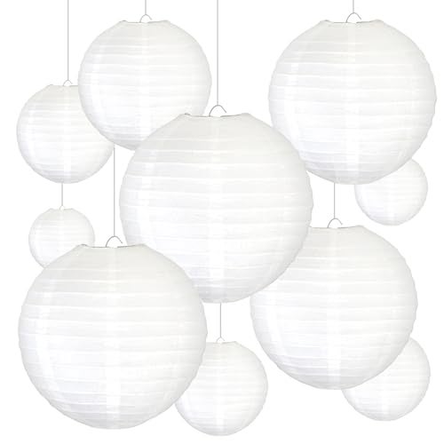 Novelty Place 12 inch White Paper Lanterns (Pack of 10) - Great Chinese/Japanese Home, Party & Wedding Decorations - Image 1