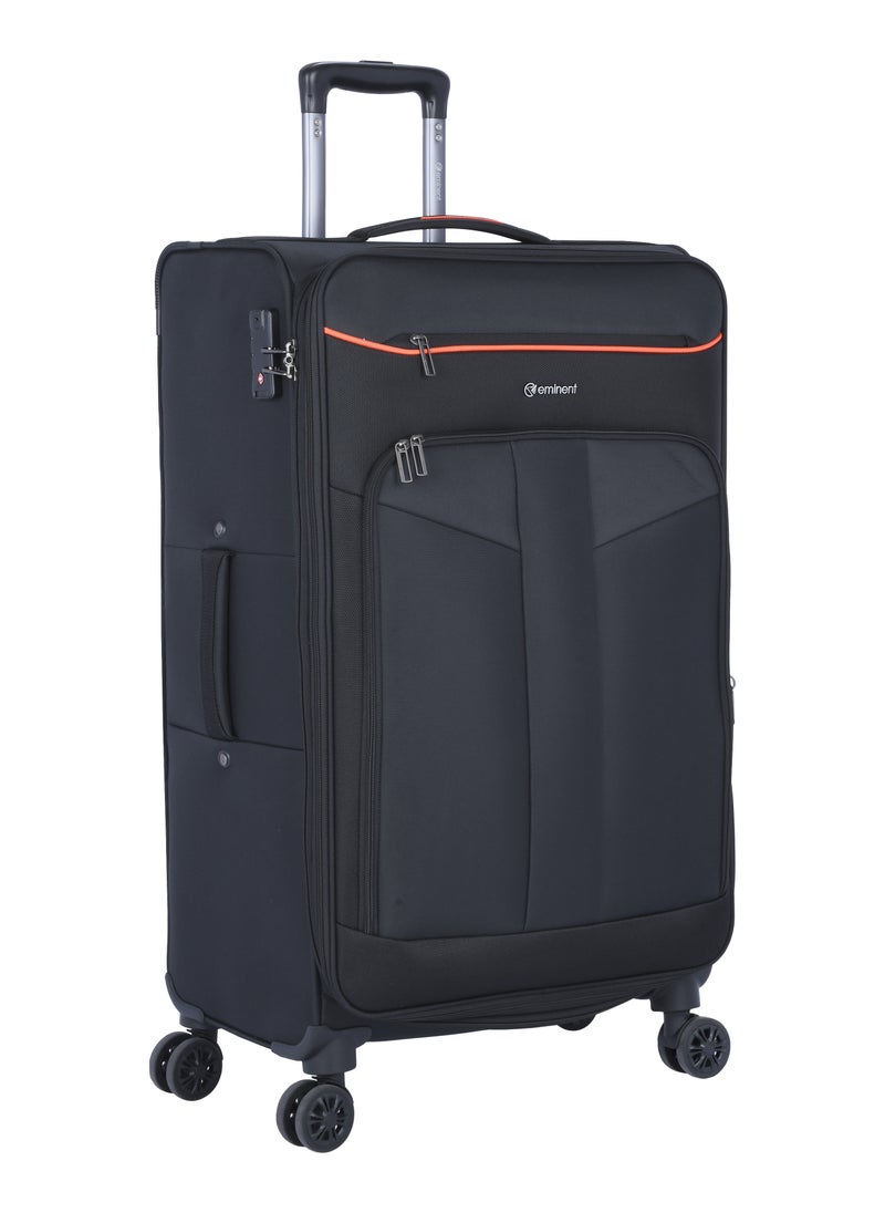 eminent Unisex Soft Travel Bag Medium Luggage Trolley Polyester Lightweight Expandable 4 Double Spinner Wheeled Suitcase with 3 Digit TSA lock E788 Black  - Image 1