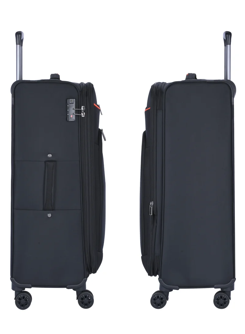 eminent Unisex Soft Travel Bag Medium Luggage Trolley Polyester Lightweight Expandable 4 Double Spinner Wheeled Suitcase with 3 Digit TSA lock E788 Black