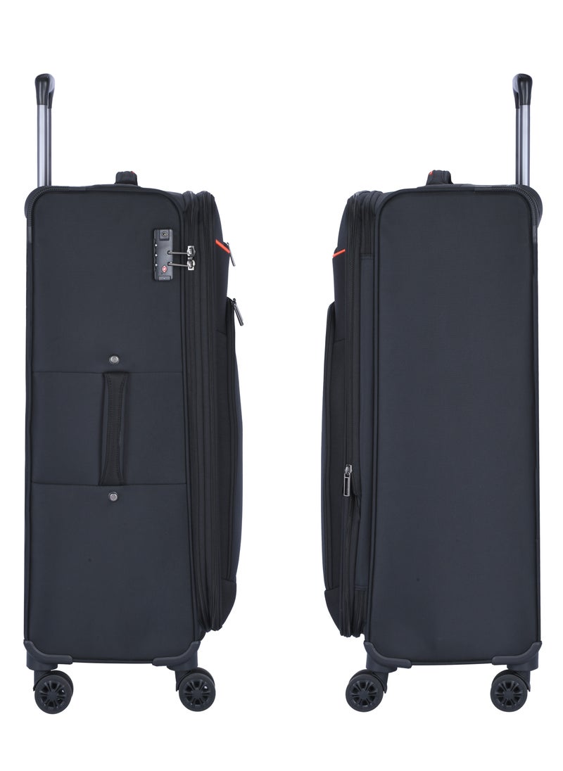 eminent Unisex Soft Travel Bag Medium Luggage Trolley Polyester Lightweight Expandable 4 Double Spinner Wheeled Suitcase with 3 Digit TSA lock E788 Black  - Image 3