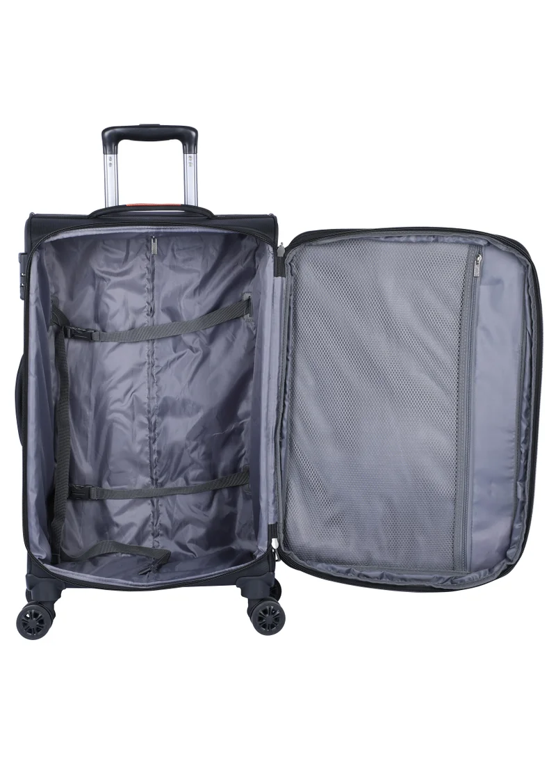 eminent Unisex Soft Travel Bag Medium Luggage Trolley Polyester Lightweight Expandable 4 Double Spinner Wheeled Suitcase with 3 Digit TSA lock E788 Black