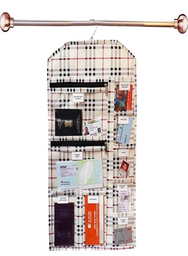 MSclassy Organizer for Keeping Passport/Aadhar Card/Voter Id/Photo -ids/Pan Cartant Bank Documents Holder Compartment, 10 Pockets, Checks Design - Multicolor - Image 1