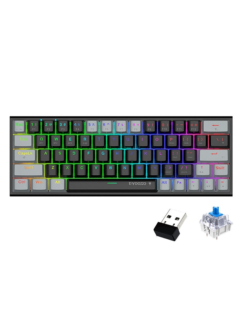 E-YOOSO Z-11 3 Modes Wireless Mechanical Keyboard, Bluetooth/2.4G/USB-C 60% Portable Rechargeable 61 Keys Gaming Keyboard, Compact RGB Hot Swappable Mechanical Keyboard for Windows/Mac  - Image 1