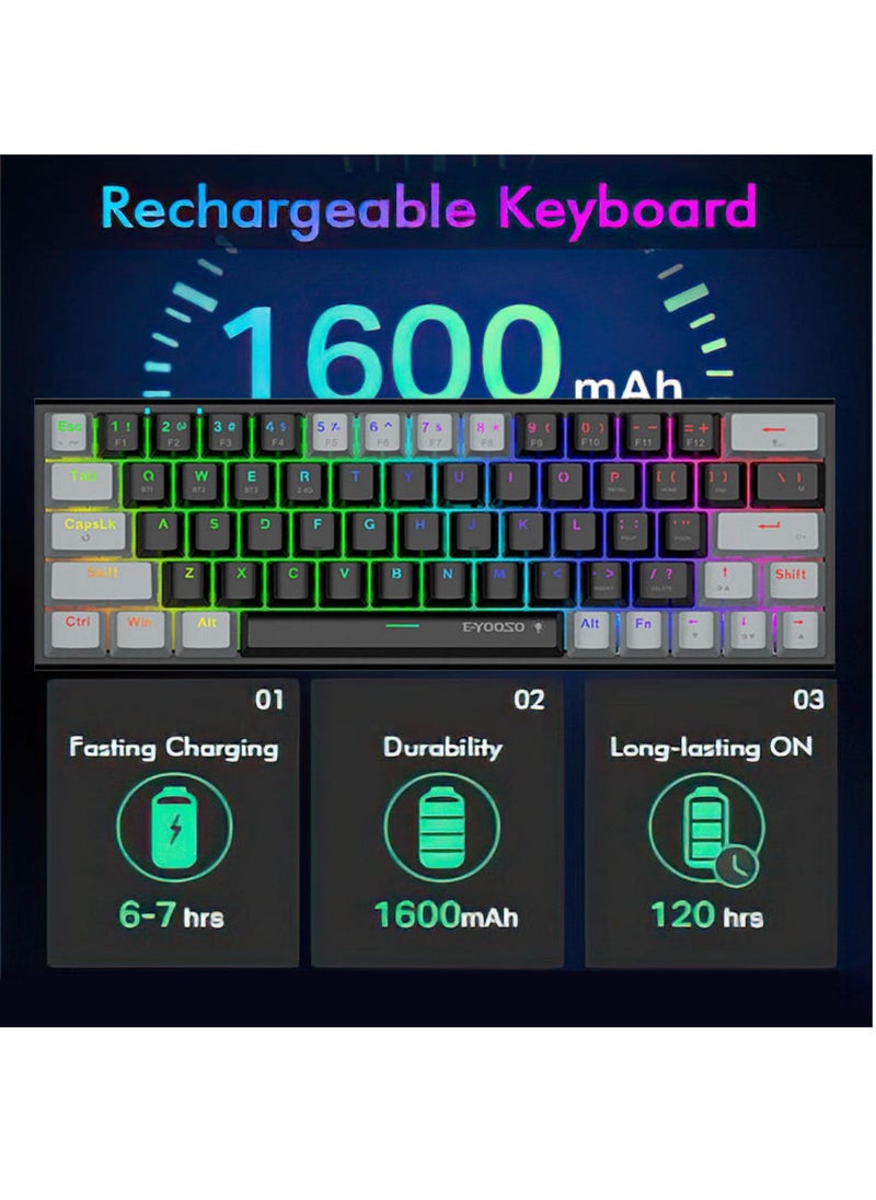 E-YOOSO Z-11 3 Modes Wireless Mechanical Keyboard, Bluetooth/2.4G/USB-C 60% Portable Rechargeable 61 Keys Gaming Keyboard, Compact RGB Hot Swappable Mechanical Keyboard for Windows/Mac  - Image 4