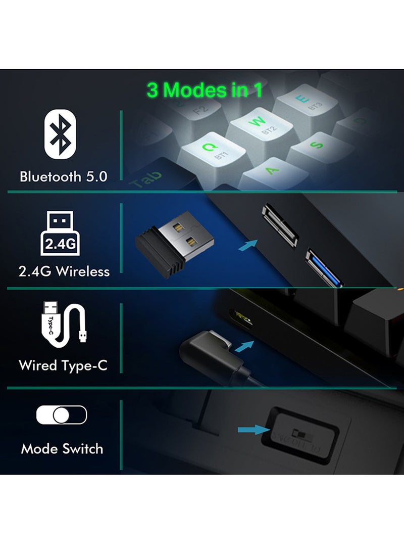 E-YOOSO Z-11 3 Modes Wireless Mechanical Keyboard, Bluetooth/2.4G/USB-C 60% Portable Rechargeable 61 Keys Gaming Keyboard, Compact RGB Hot Swappable Mechanical Keyboard for Windows/Mac  - Image 3