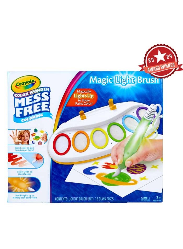 Crayola Color Wonder Mess‑Free Magic Light Brush – Kids’ Light‑Up Painting Set with 6 Color Wonder Paints & 18 Sheets – No‑Mess Creative Art Kit for Ages 3+ - Image 1