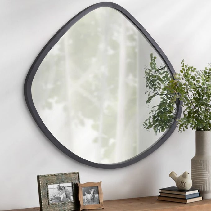 IRREGULAR MIRROR WALL DECOR MODERN FRAMELESS ASYMMETRIC BEVELED DECORATING MIRROR FOR WALL FOR HOME LIVING ROOM BEDROOM HALLWAY ENTRYWAY BLACK