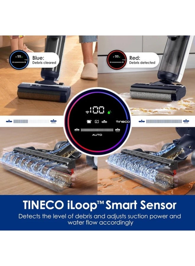 Tineco مكنسة كهربائية وممسحة ذكية لاسلكية من تينيكو فلور ون إس 5 للأرضيات الصلبة، شاشة رقمية، وقت تشغيل طويل، مثالية للأوساخ اللزجة وشعر الحيوانات الأليفة، تصميم موفر للمساحة، أزرق - Image 3