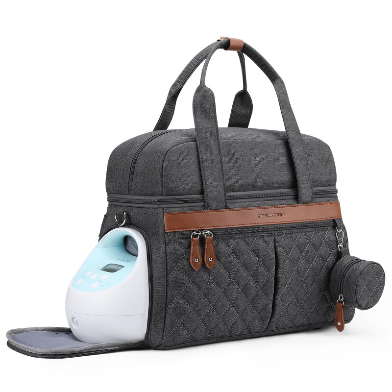 Breast Pump Bag Diaper Bag Tote with 4 Cooler Pockets DoubleLayer Work Bag for Breastfeeding Mom fit 15 Laptop