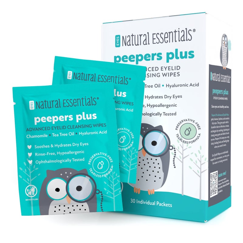 Natural Essentials Peepers Plus Eyelid Wipes by Natural Essentials, Preservative-Free & Rinse-Free Eye Wipes for Daily Use, Hydrating & Moisturizing Hyaluronic Acid & Tea Tree Oil Soothes Allergy Dry Eyes, 30 Count - Image 1