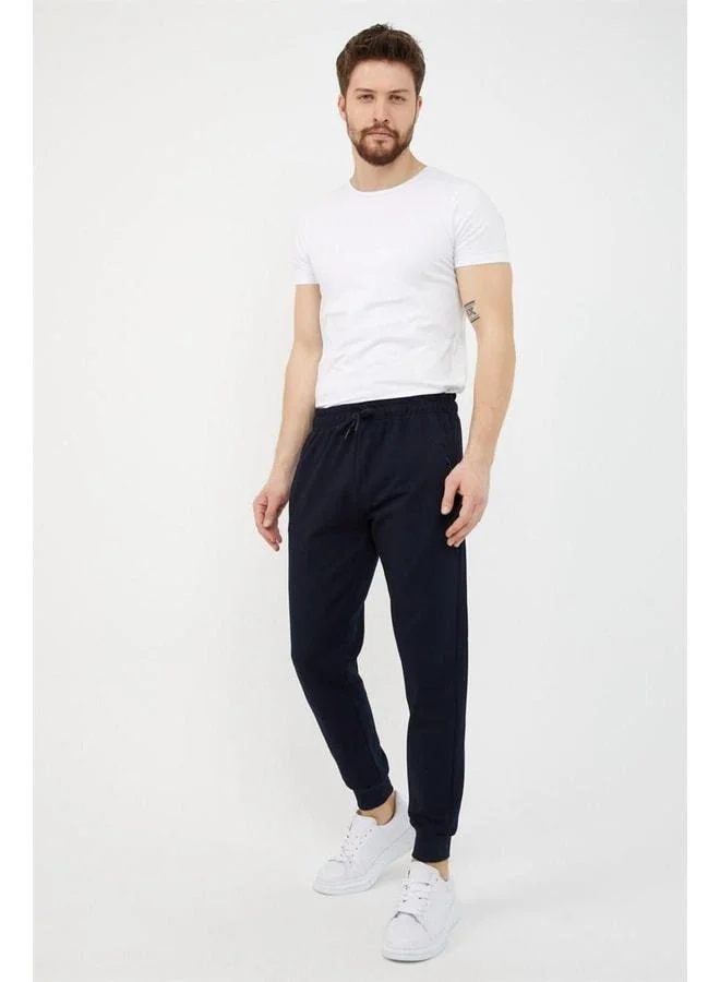 Mmetalic  Navy Blue Men's Ribbed Cuff Jogger Track Pants with Zipper Pocket Detail for Men | Best Price UAE