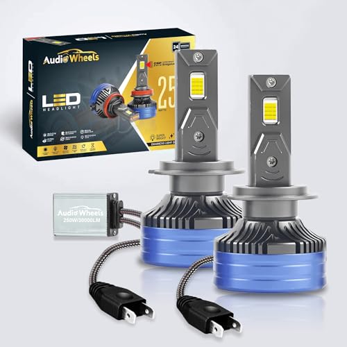 Audio Wheels H7/H18-250W LED Headlight Bulbs – 30,000 Lumens Ultra-Bright, 6000K Cool White – IP68 Waterproof, Plug & Play Conversion Kit – 50,000+ Hrs, 2-Year Warranty - Image 1