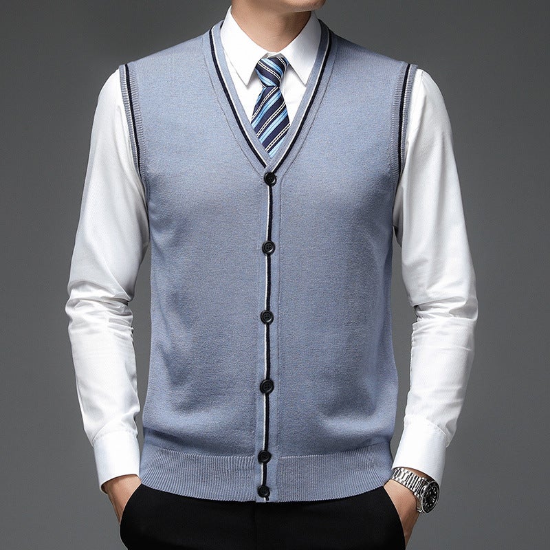 Mens Navy Wool Blend Sleeveless Vest B9061 Black