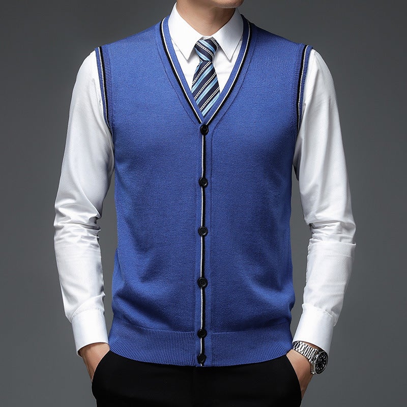 Mens Navy Wool Blend Sleeveless Vest B9061 Black - Image 5