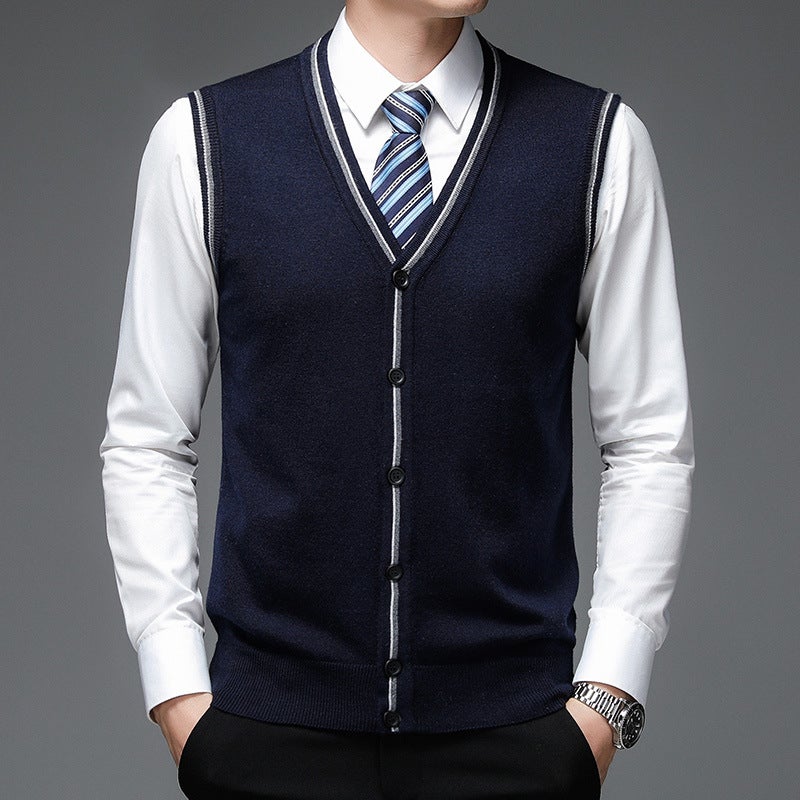 Mens Navy Wool Blend Sleeveless Vest B9061 Black - Image 2