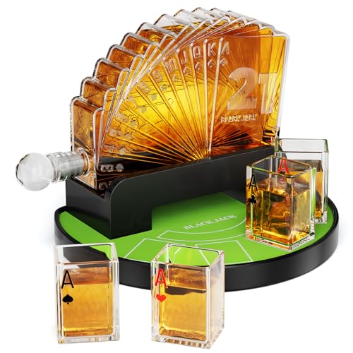 Kollea Blackjack Whiskey Decanter Set, 37.2 Oz Casino Style Decanter with 4 Glasses, Liquor Dispenser, Funny Birthday Gifts for Men Dad, Him, Boyfriend, Poker Game Night Essentials, Bar, Party Decor - Image 1