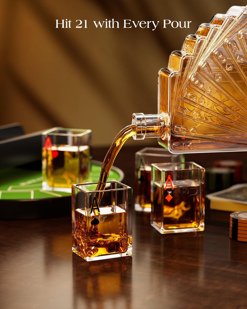 Kollea Blackjack Whiskey Decanter Set, 37.2 Oz Casino Style Decanter with 4 Glasses, Liquor Dispenser, Funny Birthday Gifts for Men Dad, Him, Boyfriend, Poker Game Night Essentials, Bar, Party Decor - Image 5