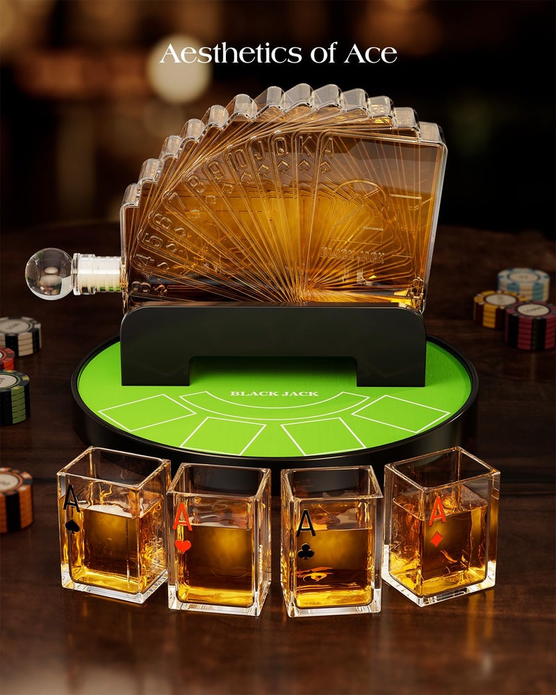 Kollea Blackjack Whiskey Decanter Set, 37.2 Oz Casino Style Decanter with 4 Glasses, Liquor Dispenser, Funny Birthday Gifts for Men Dad, Him, Boyfriend, Poker Game Night Essentials, Bar, Party Decor - Image 4
