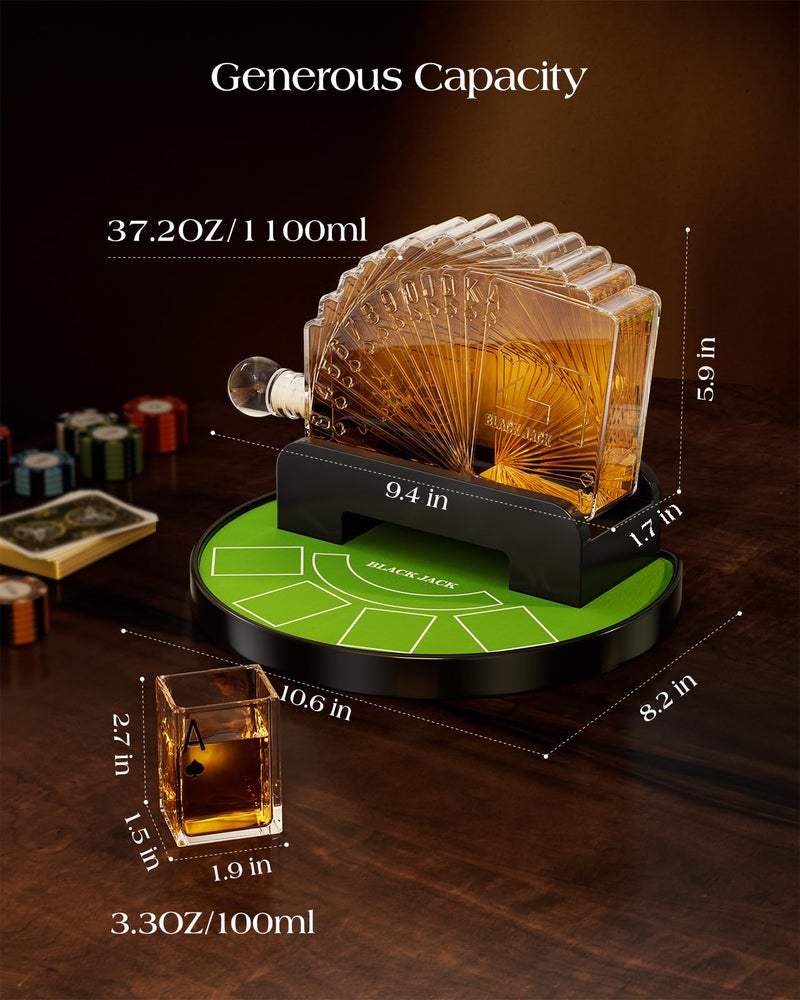 Kollea Blackjack Whiskey Decanter Set, 37.2 Oz Casino Style Decanter with 4 Glasses, Liquor Dispenser, Funny Birthday Gifts for Men Dad, Him, Boyfriend, Poker Game Night Essentials, Bar, Party Decor - Image 2