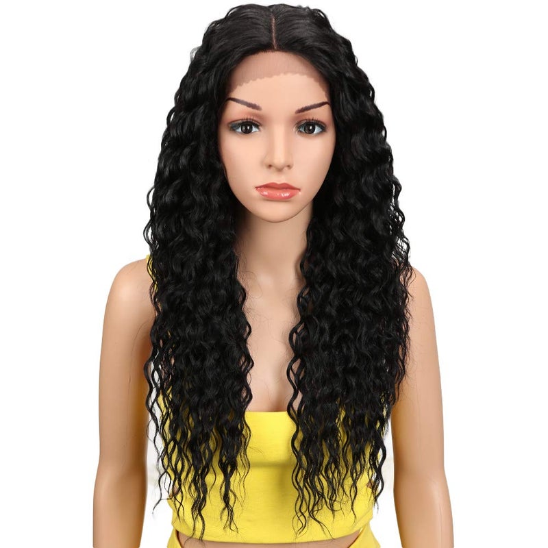 Joedir Lace Front Wigs Ombre Blonde 24" Long Small Curly Wavy Synthetic Wigs For Black Women 130% Density Wigs(1B) - Image 3