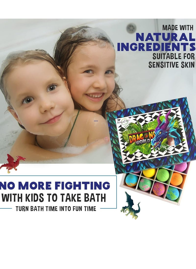 Mineral Me California - Bath Bombs for Kids with Surprise Inside - 12 Organic Bubble Bath Fizzies with Dragon Egg Toys. Gentle Bath Balls. Fizzy Balls w/Rich Bubbles, Christmas Gifts, Stocking Stuffers for Girls and Boys - Image 1