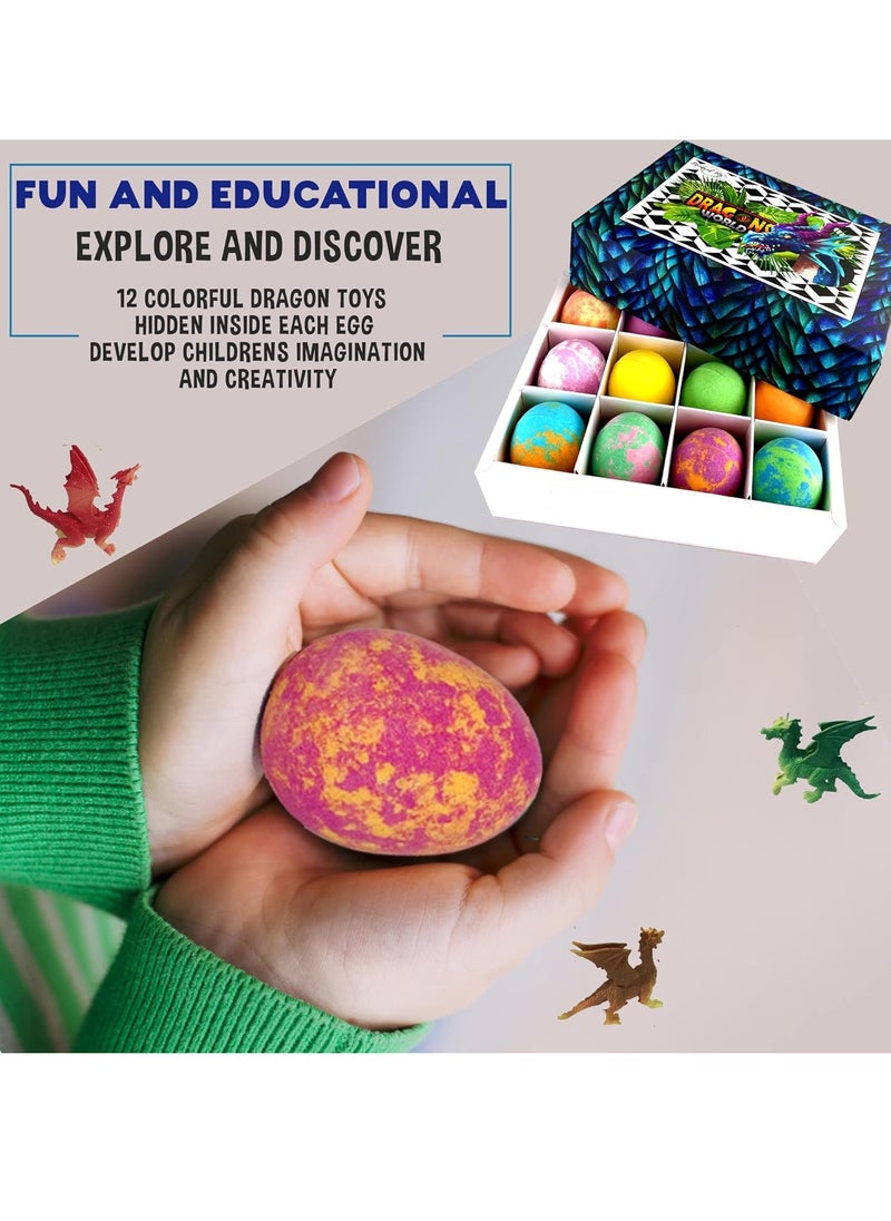 Mineral Me California - Bath Bombs for Kids with Surprise Inside - 12 Organic Bubble Bath Fizzies with Dragon Egg Toys. Gentle Bath Balls. Fizzy Balls w/Rich Bubbles, Christmas Gifts, Stocking Stuffers for Girls and Boys - Image 1