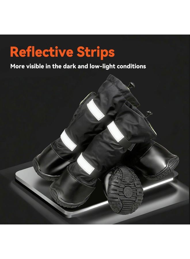 Billionchains 4 PCS Dog Boots Waterproof Dog Shoes with Reflective, Anti-Slip Pet Paw Protectors for Snowy, Rainy and Hot Pavement, Black, Large - Image 5