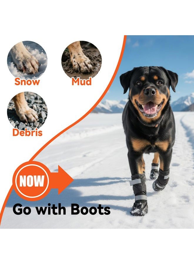 Billionchains 4 PCS Dog Boots Waterproof Dog Shoes with Reflective, Anti-Slip Pet Paw Protectors for Snowy, Rainy and Hot Pavement, Black, Large - Image 2