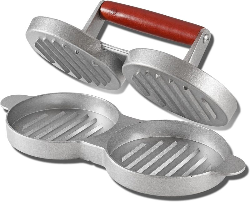 ZETTRAP Burger Press Patty Maker Double Burger Press Meat Pie Mold with Wooden Handle Grill Press Kitchen Dining Round Shape Burger Press Patty Maker for Home, Hotel Kitchen | (A_1) - Image 2