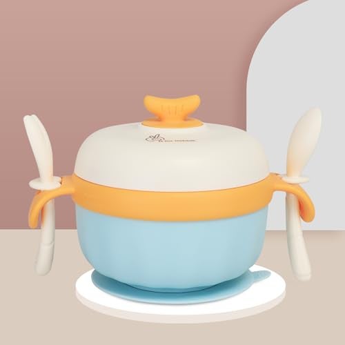 R for Rabbit Safe Feed Storage Baby Feeding Meal Bowl Set with Spoon and Fork for Baby | 304 Stainless Steel Multi-Functional Snack/Fruit Box 350 Gram Capacity (Blue) - Image 1