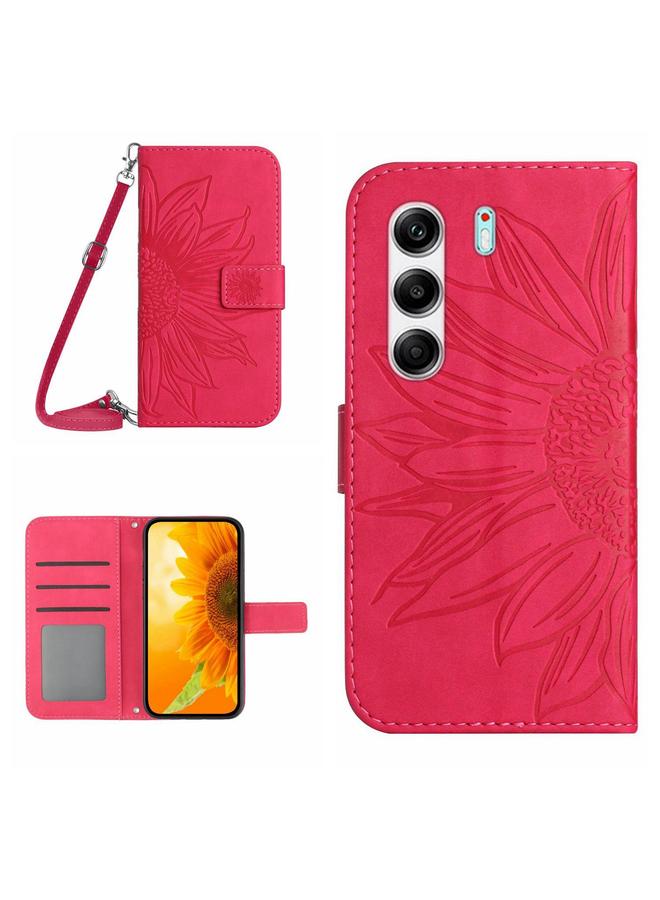 erorex Case For Tecno Camon 40 Pro 4G / 5G Skin Feel Sun Flower Embossed Flip Leather Phone Case with Lanyard - Image 1