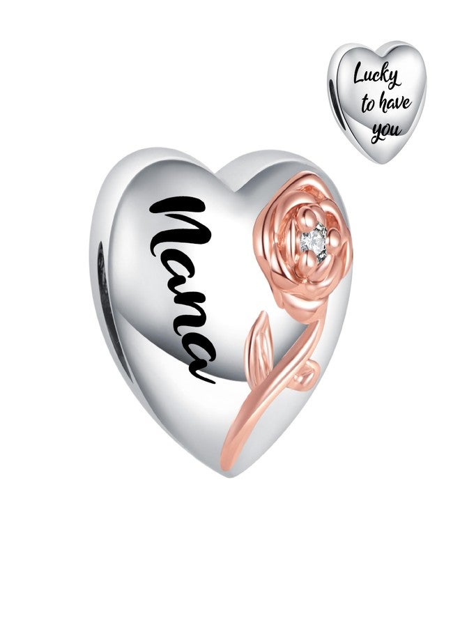 SBI Jewelry Heart Lucky to Have You Nana Charm for Pandora Bracelets Bead Rose Flower Charms for Women Birthday Jewelry Gifts from Granddaughter - Image 1