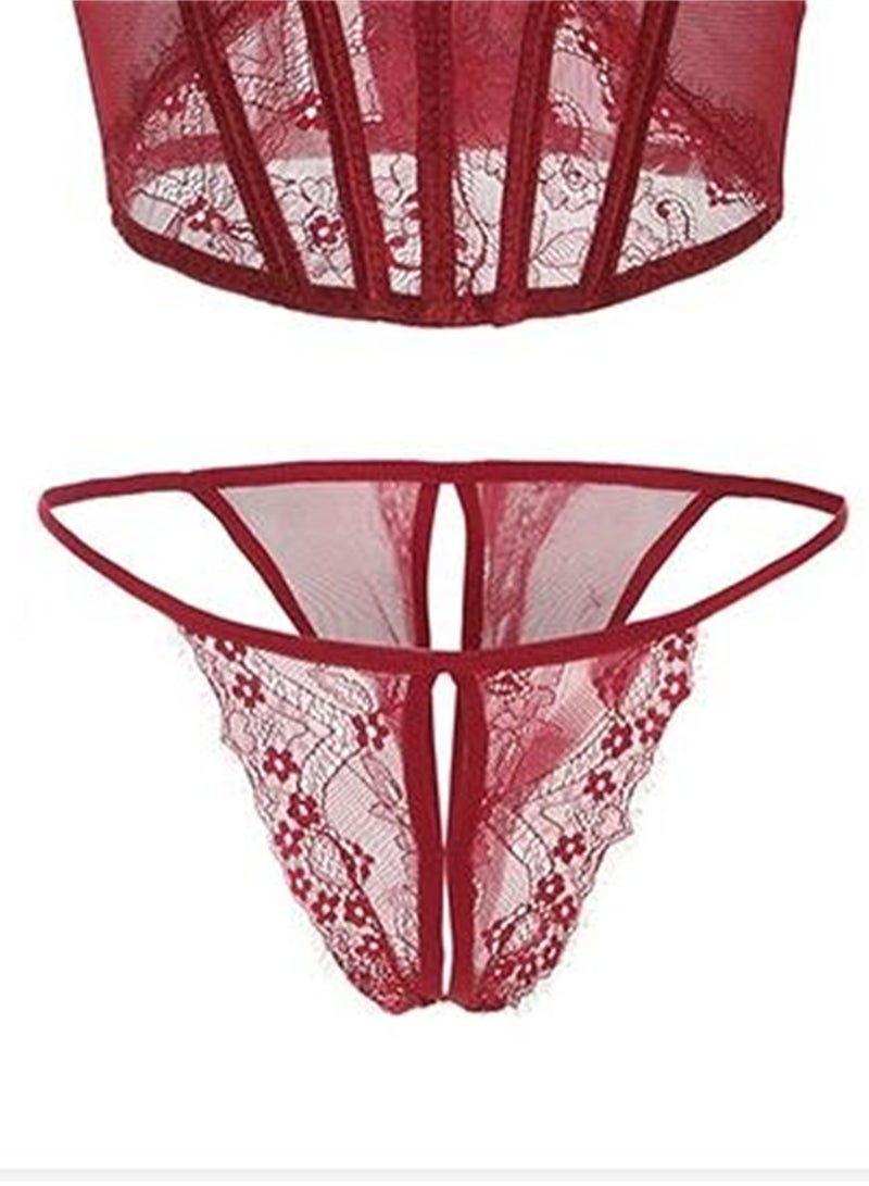 Mesh bow bra lace inner and fishbone bra corset bra - Image 2