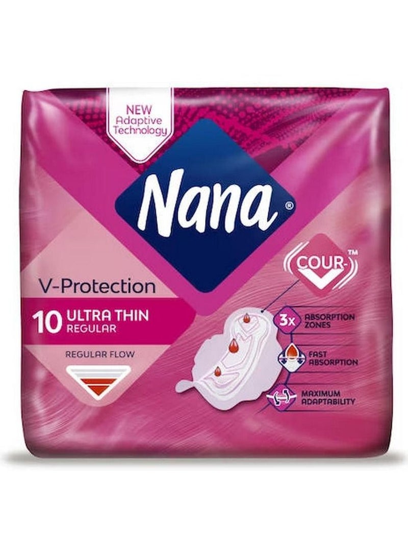 Nana V-Protection
Ultra Regular Sanitary Pads With Wings 10 Count 