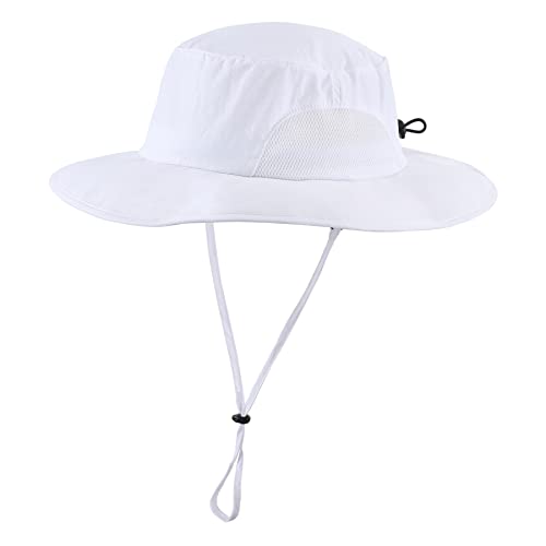 Home Prefer UPF50+ Mens Sun Hat Wide Brim Fishing Hat Airy Mesh UV Protection Portable Bucket Sun Hat White - Image 1