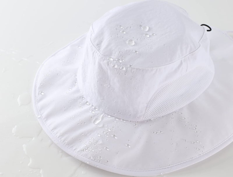 Home Prefer UPF50+ Mens Sun Hat Wide Brim Fishing Hat Airy Mesh UV Protection Portable Bucket Sun Hat White - Image 3